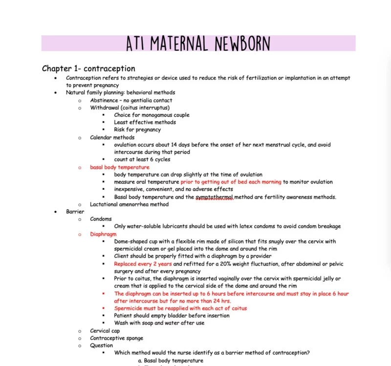 Maternal Newborn OB ATI Study Guides Nursing School Notes